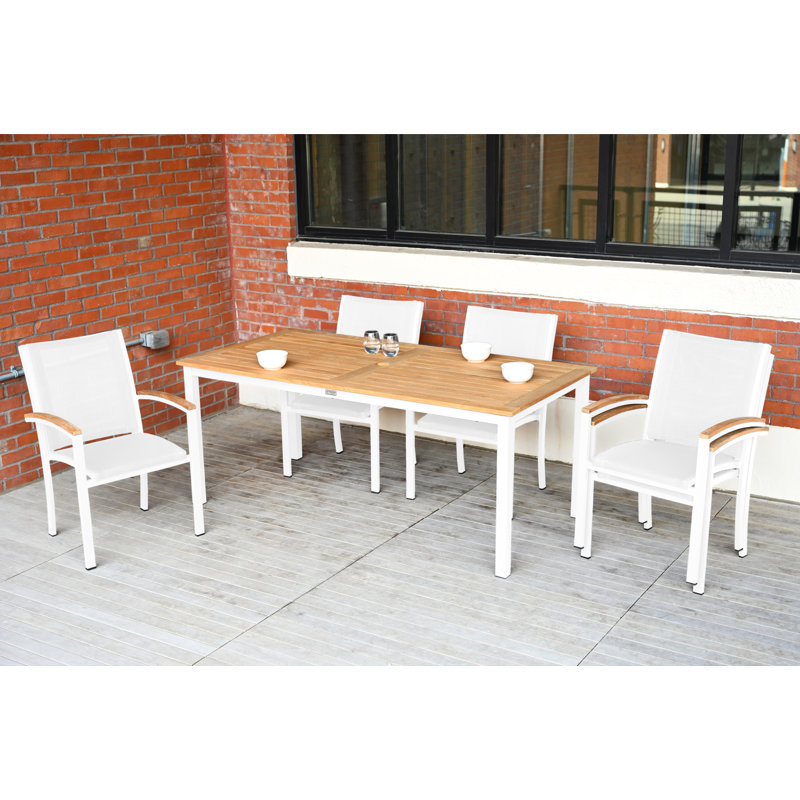 Aluminum Sling & Teak Stacking Sling Tribeca Armchair, White