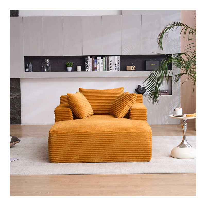 Oversized Chaise Longue Chair Indoor Modern UpholsteCorduroy Deep Seat Sofa Bed with Throw Pillows and Armrests Sleeper Sofa Couch for Living Room Bedroom Apartment