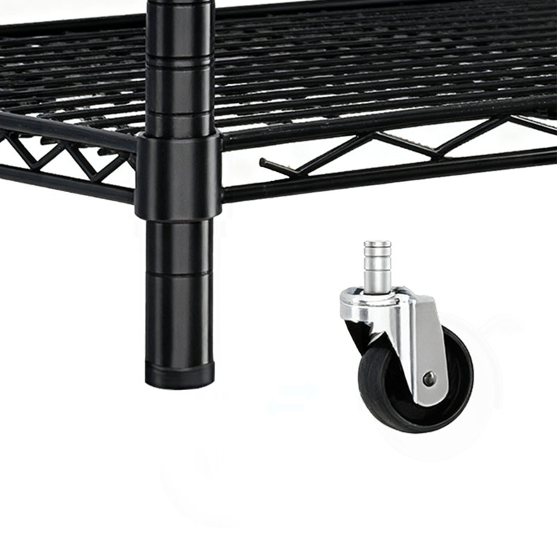 Black 3/4/5/6-Tier Adjustable Tier Spacing With Adjustable Casters, 40.94" H x 46.06" W x 17.72" D