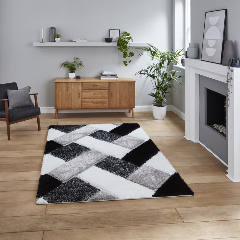 Machine Woven Black/White Rug, Rectangle 80 x 150cm