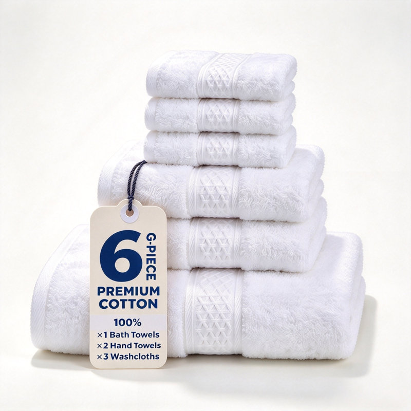 Ensemble de serviettes de bain 100% coton peigné 6 pièces Serviettes de bain ultra douces et très absorbantes, White