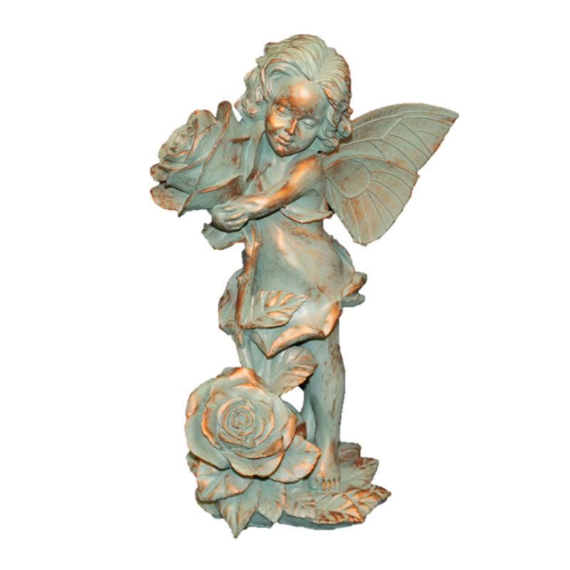 Bronze Patina Fairy Garden Statue with Rose Detail