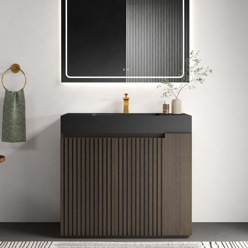 Meuble-lavabo autoportant de 36 po avec évier pour salle de bain moderne, lavabo à une pièce sans drain ni robinet, KD