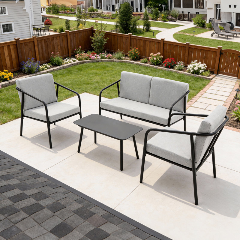 4 - Person Patio Dining Set with Rectangular Table, Grey