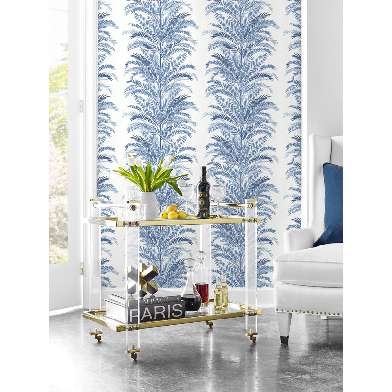 Luxe Haven Keana Palm 9' L x 20.5" W Peel and Stick Wallpaper Roll, Coastal Blue