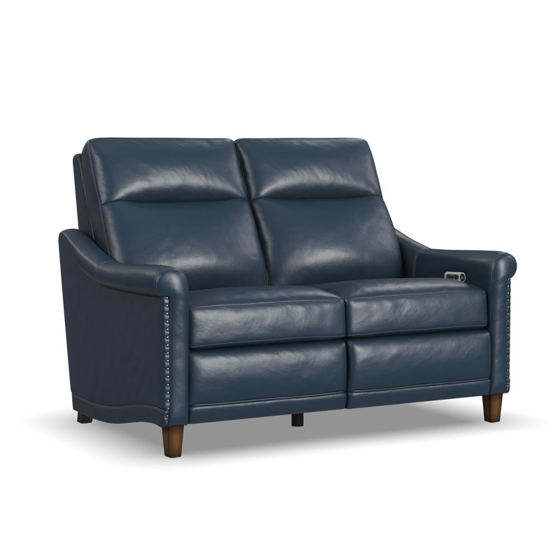 Causeuse inclinable électrique en cuir Elizabeth, Cuir véritable bleu