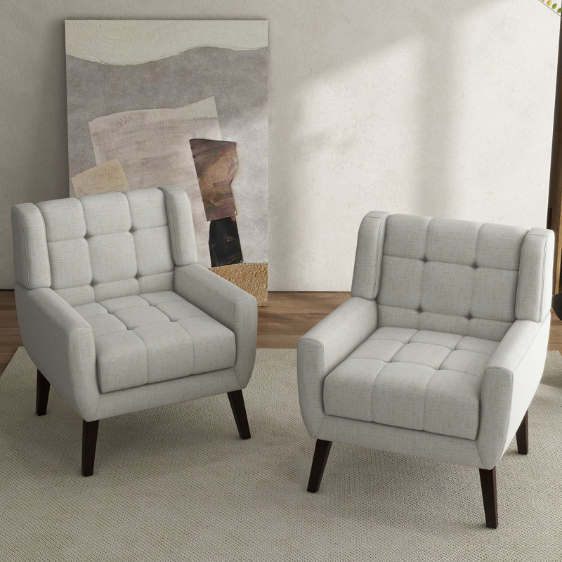 Jaqueze Upholstered Polyester Tufted Square Arm Accent chair, Beige Polyester