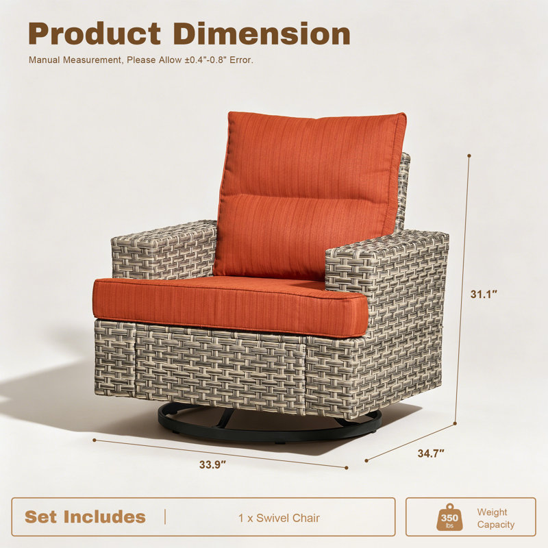 Chaise d'extérieur pivotante avec coussin, Orange