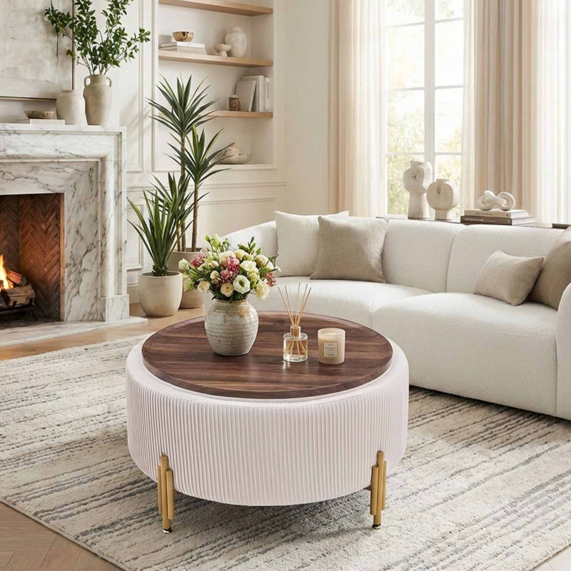 Table basse avec repose-pieds de rangement l 30 po avec pieds en métal, Blanc