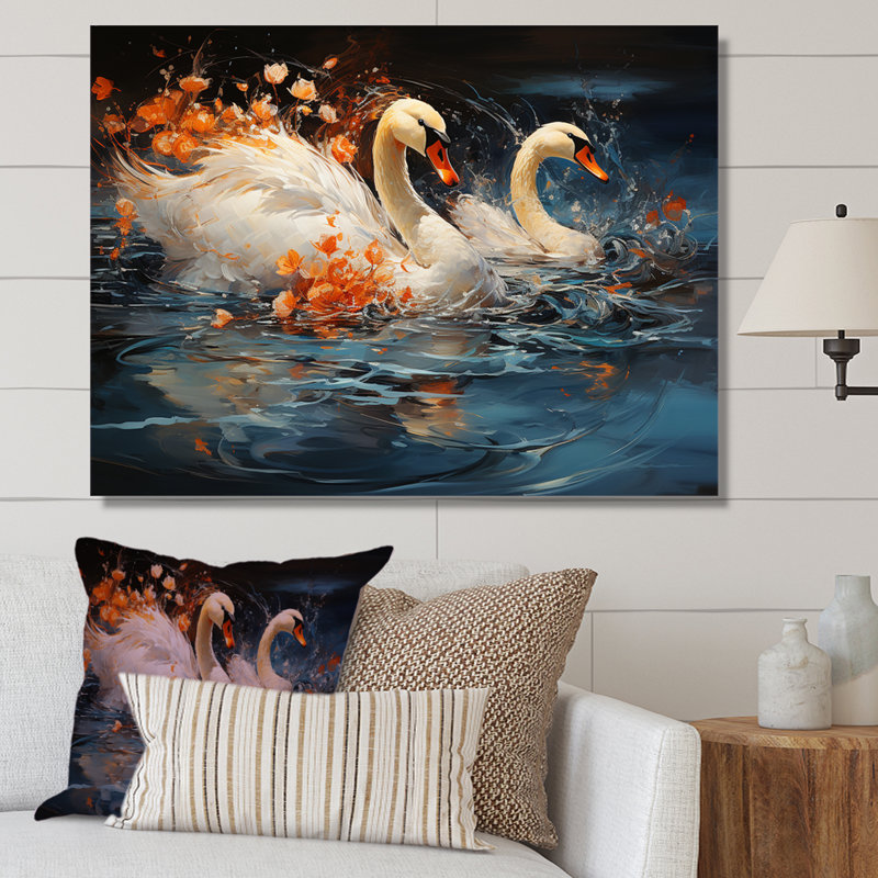 Cygnes voyage I sur toile, H 34 po x l 44 po x P 1,5 po, Toile tendue