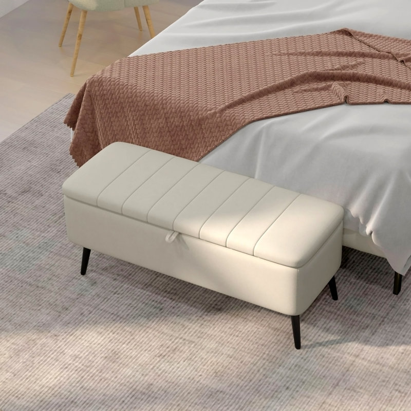 Polyester Upholstered Storage Bench, Cream White