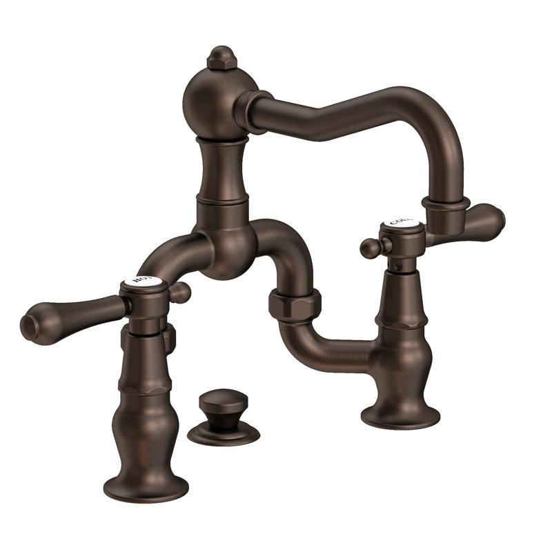 Chesterfield Bathroom Bridge Faucet with Drain Assembly, English Bronze, Bridge