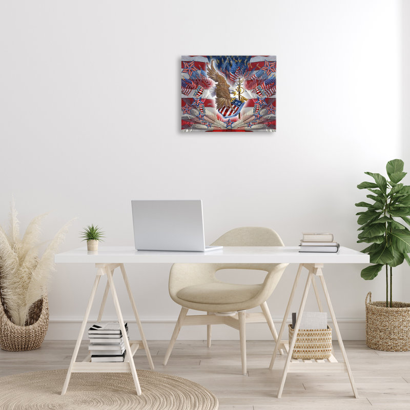 «Patriotic Eagle with Flag Symbols», art mural par Joseph Burgess, H 16 po x l 20 po