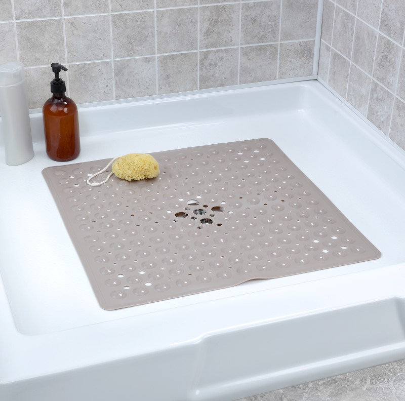 Tapis de douche antidérapant carré en plastique / vinyle Aesop, Brun clair