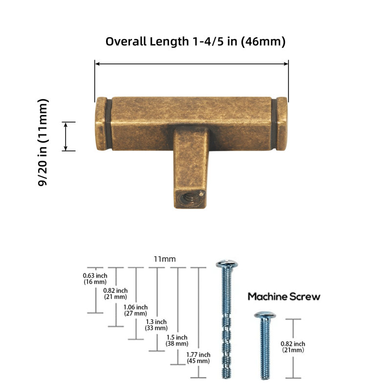 13/10" Length Bar Knob Multipack, Antique Brass