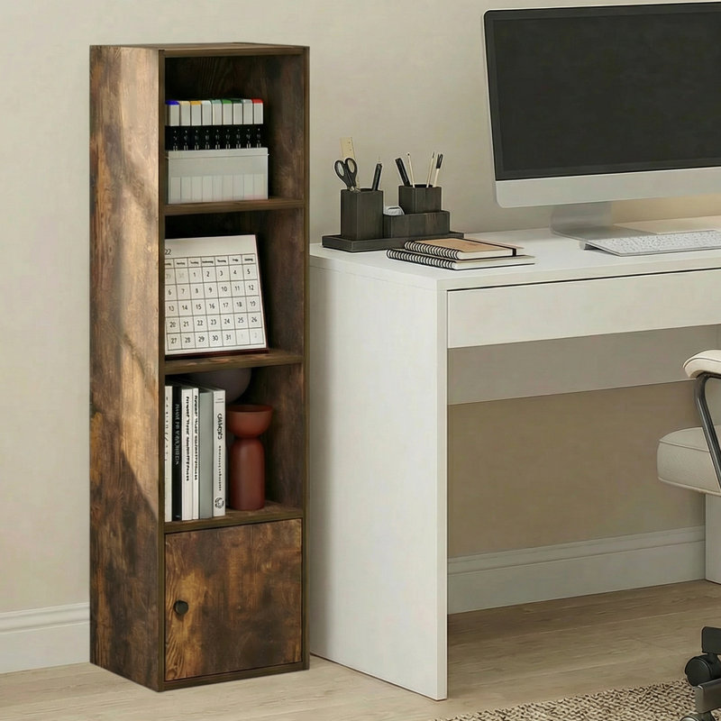 Bibliothèque standard Aagam, (4 tablettes) H 42 po x l 12 po x P 10 po, Bois de pin ambré