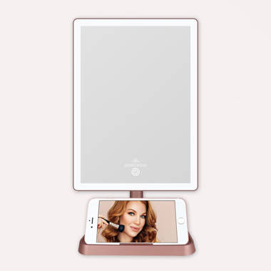 Charmed Tri Tone LED Makeup Mirror with Phone Holder, Tabletop Desk Mirrors with Metal Stand Impressions Vanity · Company Finish: Rose Gold