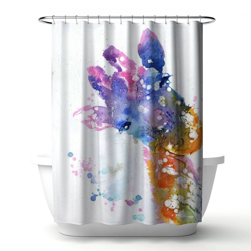 Abstract Giraffe – Color Splash Wildlife – Polyester Shower Curtain, Dye Sublimation Print, 71" W × 74" L