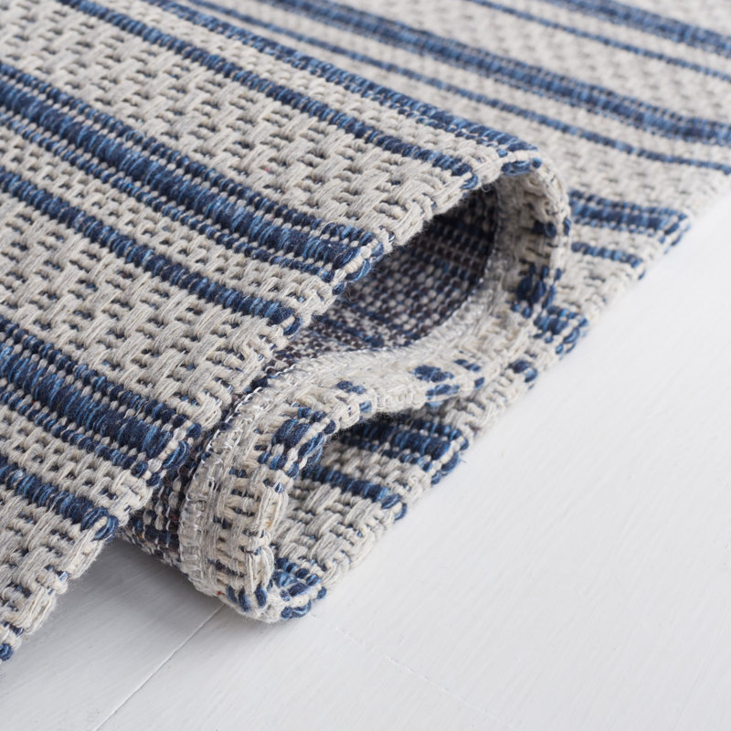 Gray and Navy Striped Wool 5' x 7' Area Rug