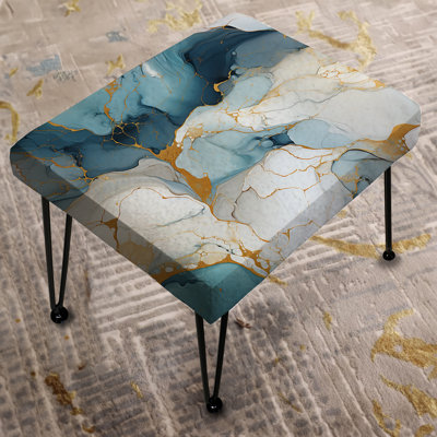 Zen Blue And White Marble - Marble Rectangle Ottoman