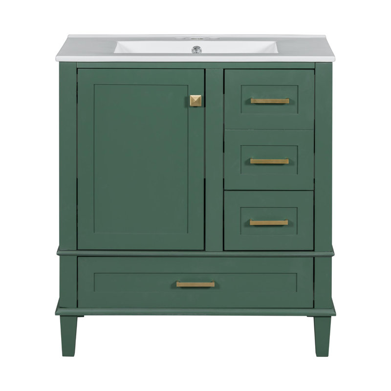 Meuble-lavabo avec rangement, Vert, Doré, 30"
