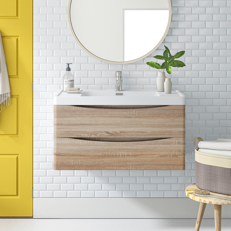 Stanhope 900mm Single Bathroom Vanity with Integrated Stone Basin, Light Oak