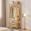 Wooden Clothes Rail Hanging Garment Coat Rack Shoe Storage Rack Rolling Stand