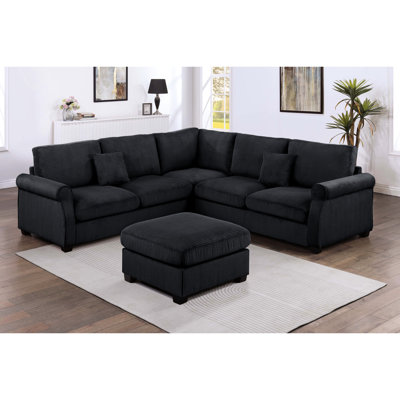 Ensemble modulaire 4 pièces avec coussins assortis et repose-pieds, revêtement en velours côtelé pour plus de confort et de style dans les salons modernes