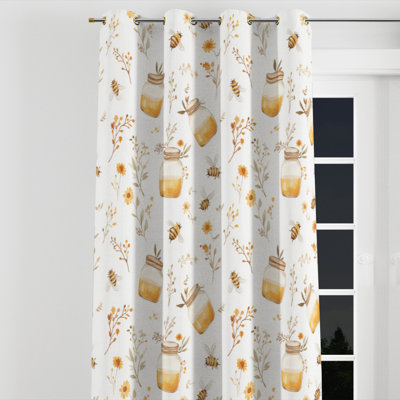 Country Farmhouse Room Darkening Curtains - Yellow Cottage Honey Jar Grommet Curtain - 1 Panel