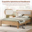 Cadre de lit en bois d'hévéa massif avec tête de lit rembourrée, pieds de soutien centraux, tailles Twin-XL / Full / Queen, noyer / naturel / brun, sommier non requis-803014839-803014824