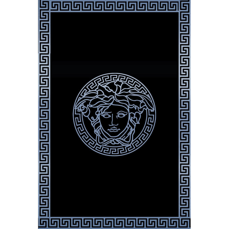 Tapis en polyester tissé à la machine en noir / bleu Hollier, Rectangle 4 pi 7 po x 7 pi 3 po