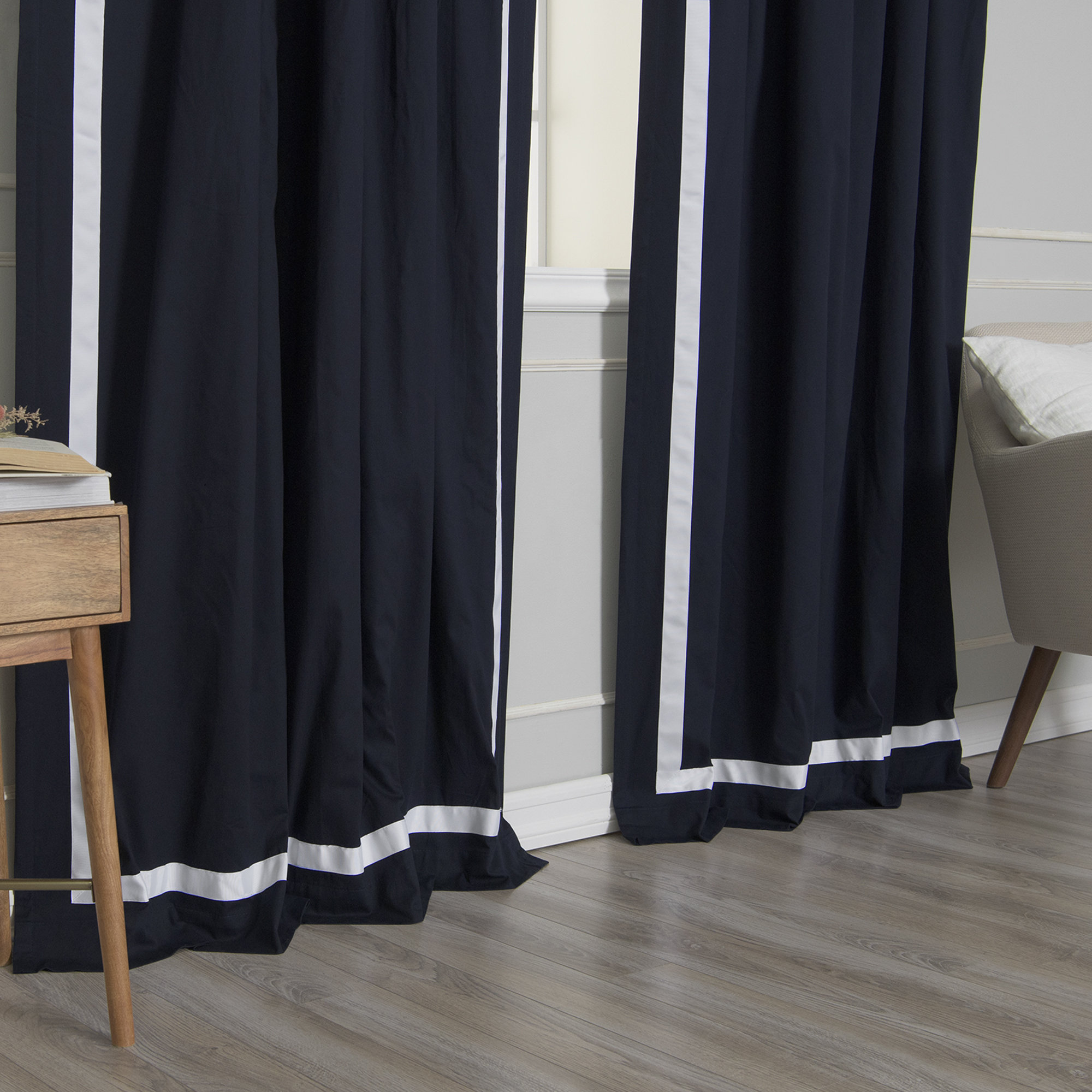 Nico Blackout Cotton Curtain, Navy/White