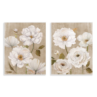 White Blooms over Neutral 2pc Wall Plaque Set, design by Carol Robinson