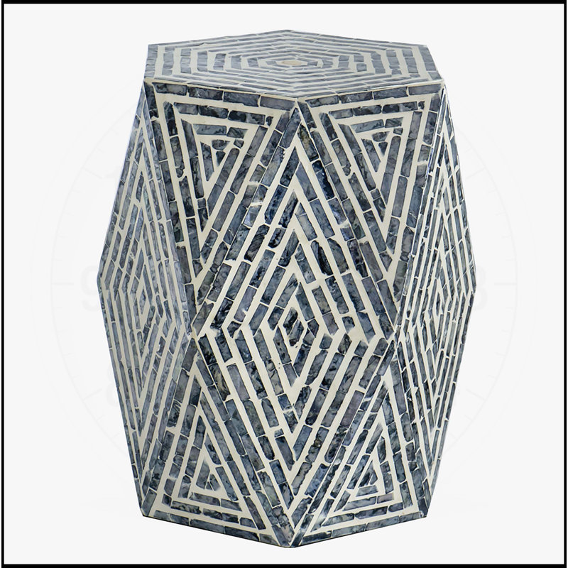 Exquisite Hexagon Garden Stool with Capiz Inlay and Diamond Design, a Stylish and Functional Accent Piece