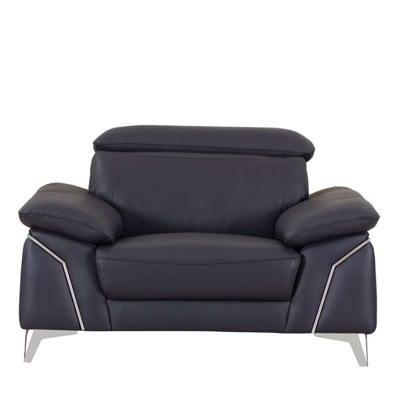 Fauteuil de coin en cuir Necip, Cuir bleu marine Necip