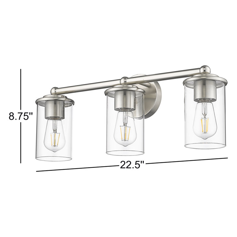 Cheetham 3-Light Steel Dimmable Vanity Light with Clear Glass Shades, Brushed Nickel