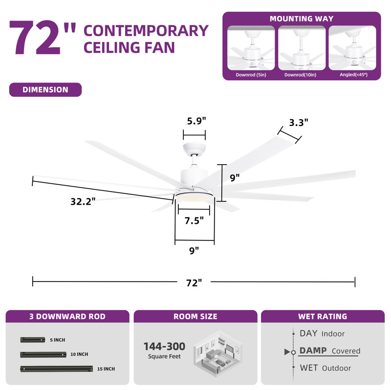 Wrought Studio™ 72'' Ceiling Fans with Lights and Remote Control for Indoor, White