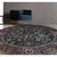 Tapis rond bleu et rouge de haute qualité noué à la main