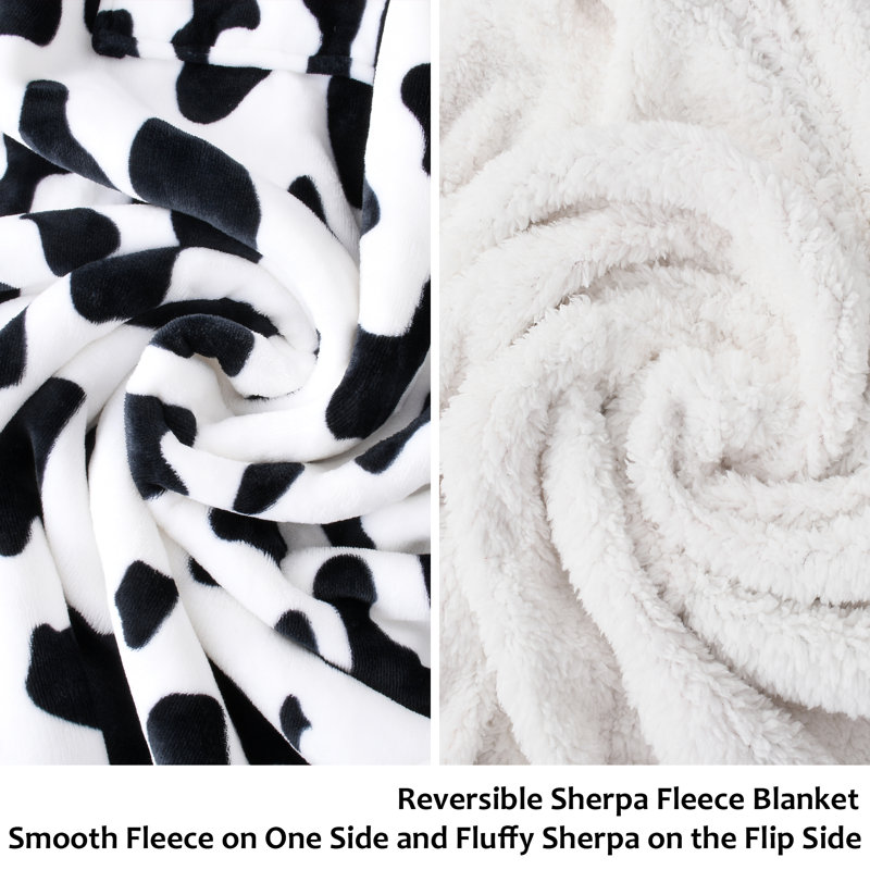 Catalonia Cow Print Sherpa Wearable Blanket with Sleeves and Foot Pockets