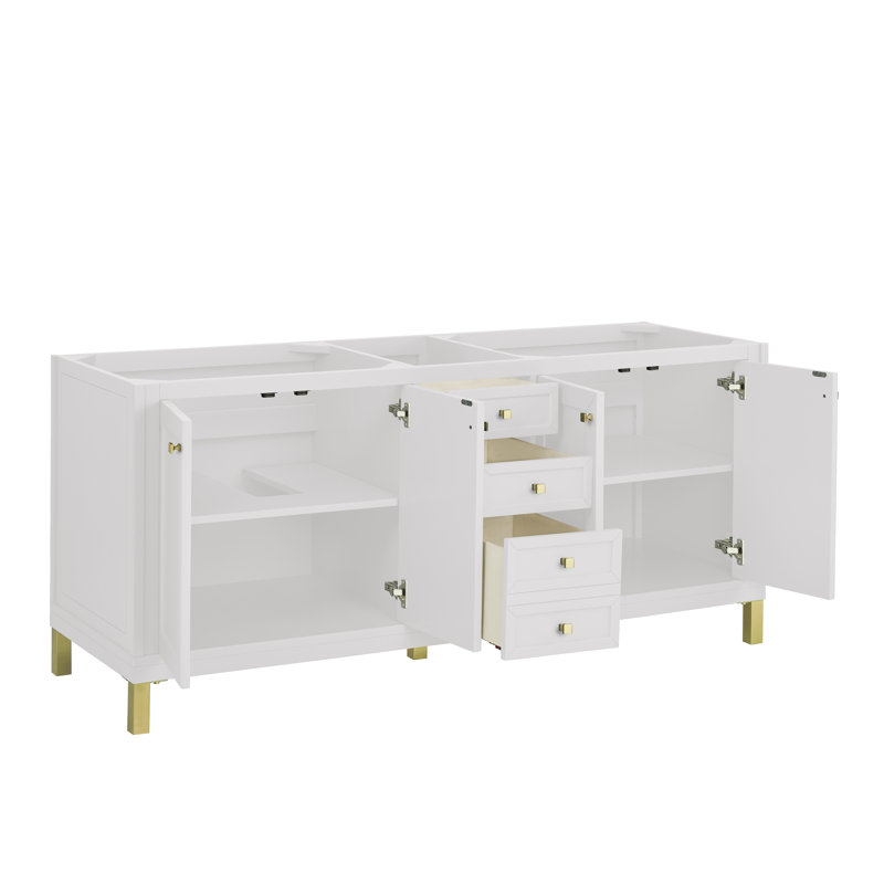 Meuble-lavabo double 72 po avec chargeur sans fil Freepower Chicago, Blanc lustré, Argent victorien