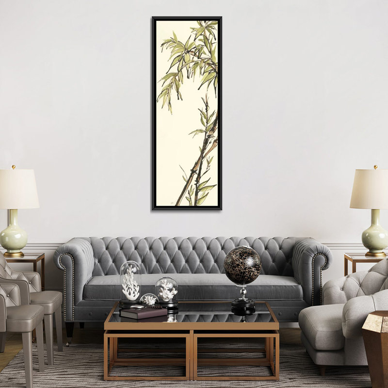" Summer Bamboo I ", 36" H x 12" W x 1.5" D, Black Framed Canvas