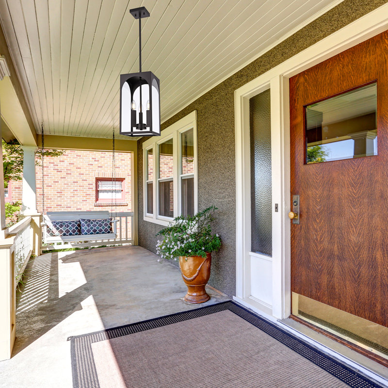 3-Lights E12 Outdoor Pendant Lighting Fixture In Oil Rubbed Bronze Finish, Farmhouse Hanging Lantern Chandelier With Clear Glass Shade For Porch Entryway Hallway