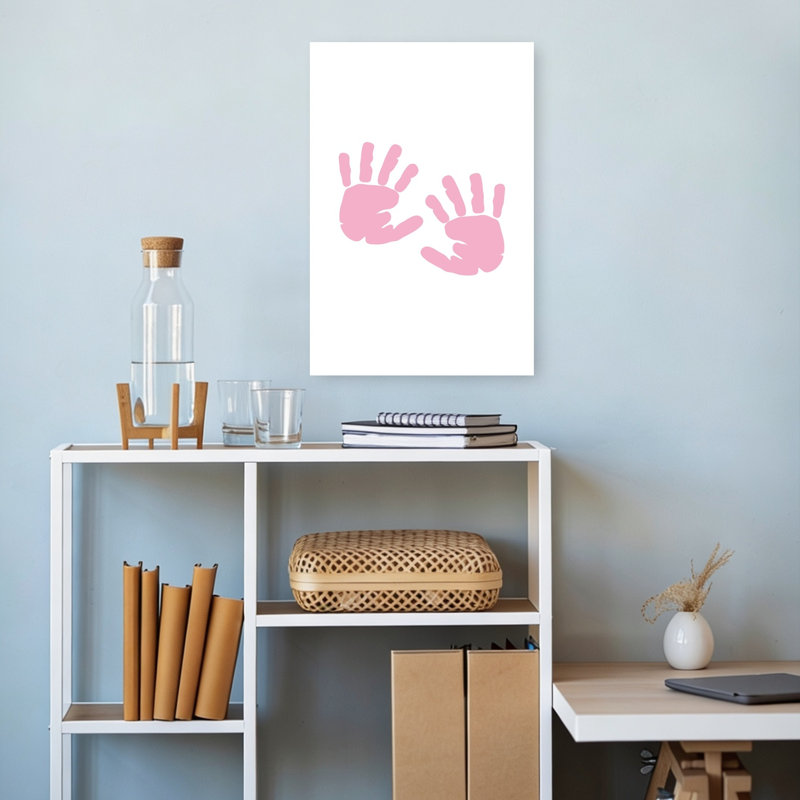 Petites empreintes de mains roses - Tableau abstrait, H 18 po x l 12 po