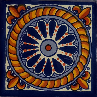 4.2" x 4.2" 9pcs TalaMex Lazo Mexican Clay Tile Handmade Talavera Backsplash Mosaic