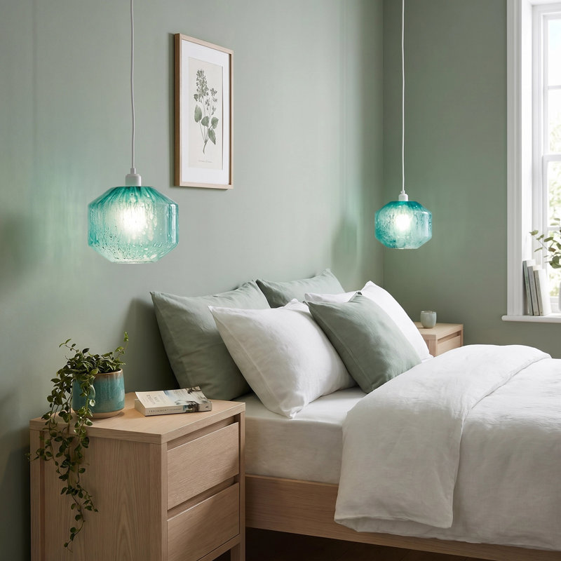 Modern Aqua Teal Reactive Mottled Glass Pendant Ceiling Light Shade By 