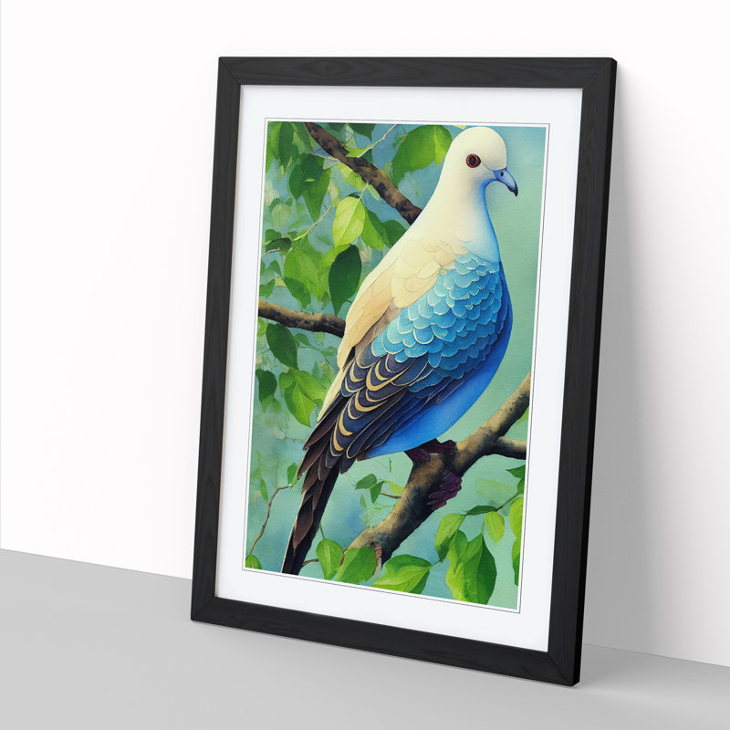 Watercolour Dove Bird Vol.3 - Picture Frame Print, 46cm H x 34cm W x 2cm D, Walnut