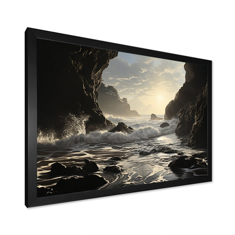Plage photo paysage II - paysages, impressions d'art mural, H 16 po x l 32 po x P 1 po, Cadre simple noir