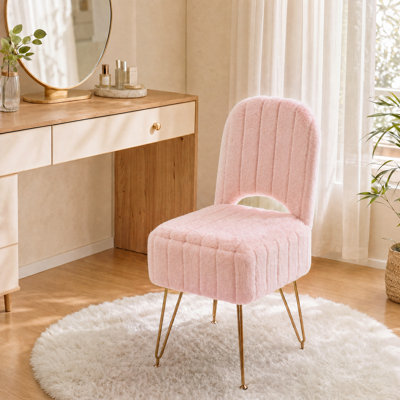 Tabouret de coiffeuse avec dossier rabattable, rangement dissimulé, support jusqu'à 127 kg, pouf rembourré en fourrure pour chambre et salon