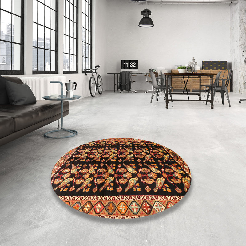Tapis en laine beige / rouge, Rond 8 pi