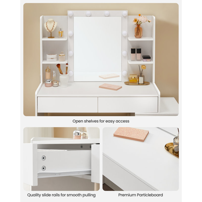 39.4'' Wide vanity with LED Lights, 6 Drawers, White
